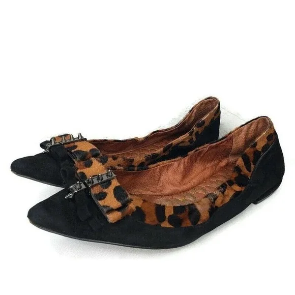 Sam Edelman Black and Animal Print Flats - Picture 1 of 13